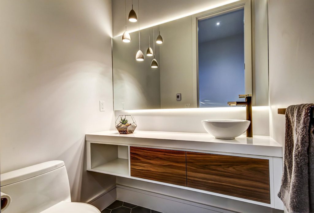 Custom Bathroom with Backlit Wall Mirror - Bathroom Renovations