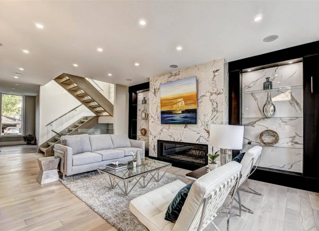 Custom Family Room with Build in Fireplace - Custom Home Builders Toronto
